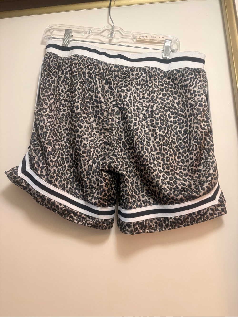 Leopard Print Athletic Shorts with Striped Elastic Waist - Picture 3 of 3